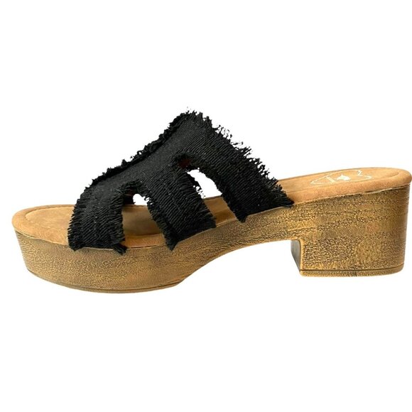Rocket Dog Clipper Slip On FRAYED Black Platform WOOD BLOCK HEEL Sandals-Women-9 - Picture 4 of 14